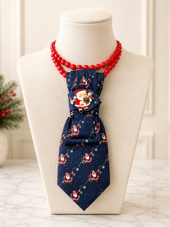 Jewelry - Festive Santa Necktie Necklace with Red Beads